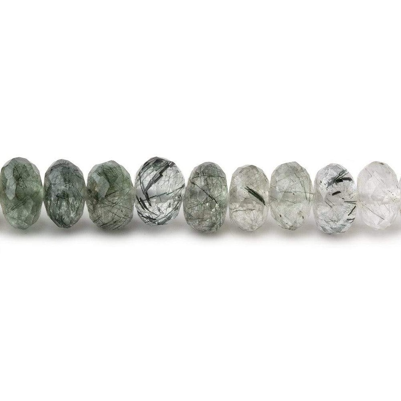 7mm Green Tourmalinated Quartz Faceted Rondelle 15 inch 88 Beads (ONLINE ORDER ONLY)