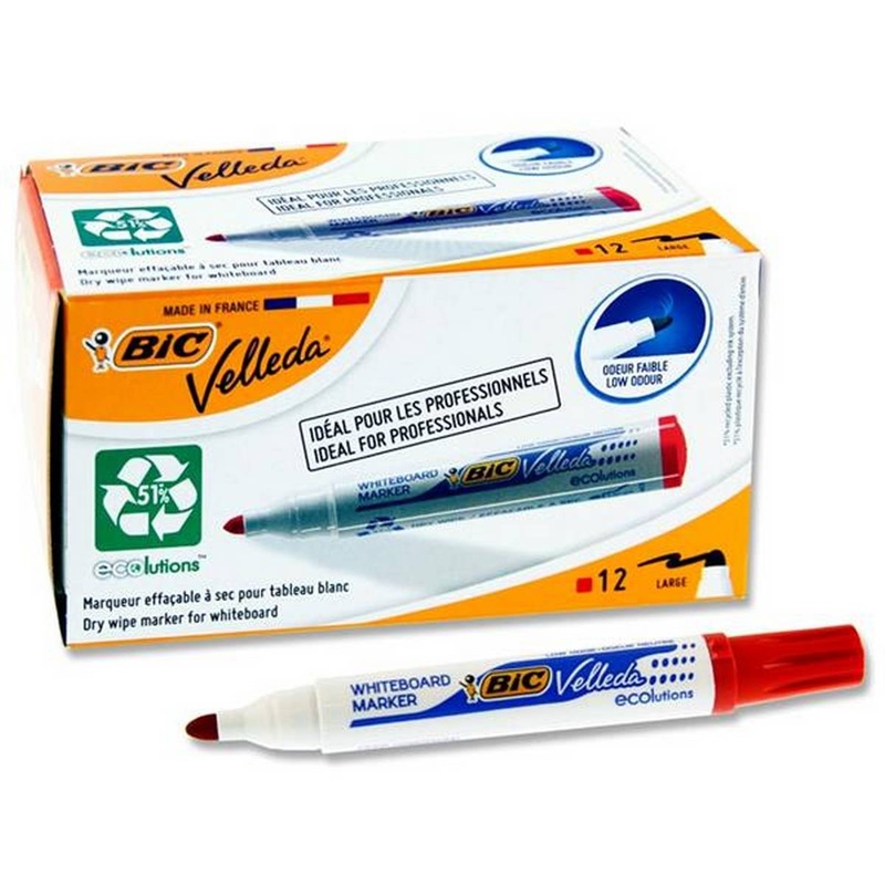 Bic Velleda 1701 Bullet Tip Whiteboard Marker Pack of 12  Red