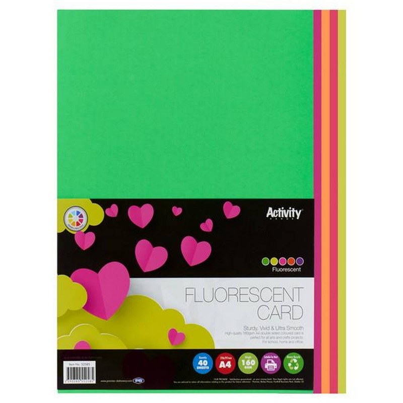 A4 Assorted Fluorescent Card (Pack of 40)