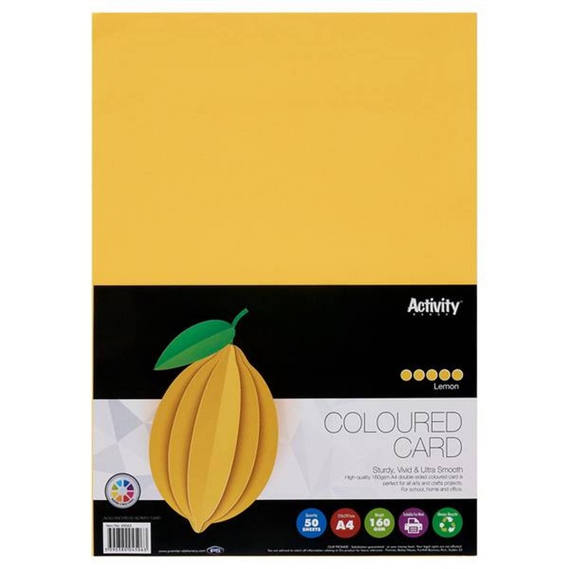 A4 Yellow / Lemon Card 160gsm (Pack of 50 sheets)