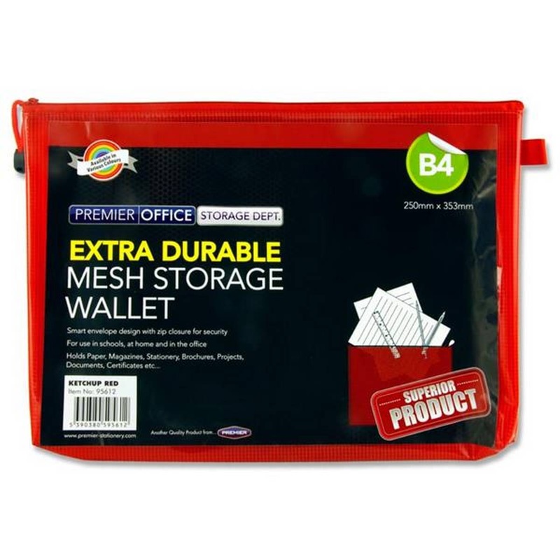 Premier Office B4 Extra Durable Mesh Storage Wallet  Ketchup Red