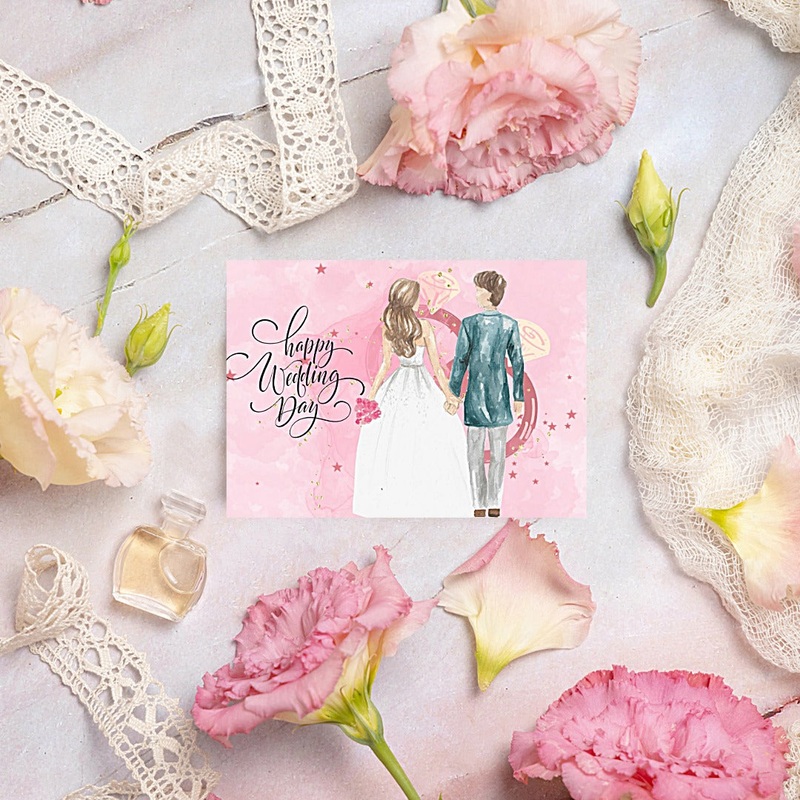 Pink Wedding Congratulations Card (ONLINE ORDER ONLY)