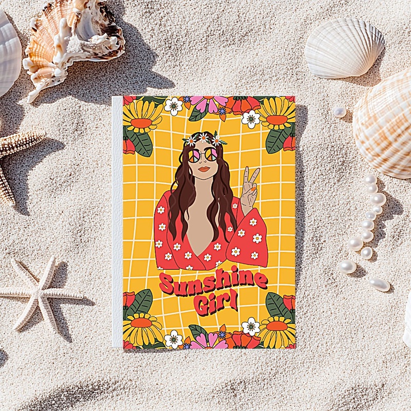 Retro Hippy Sunshine Girl Birthday Card (ONLINE ORDER ONLY)