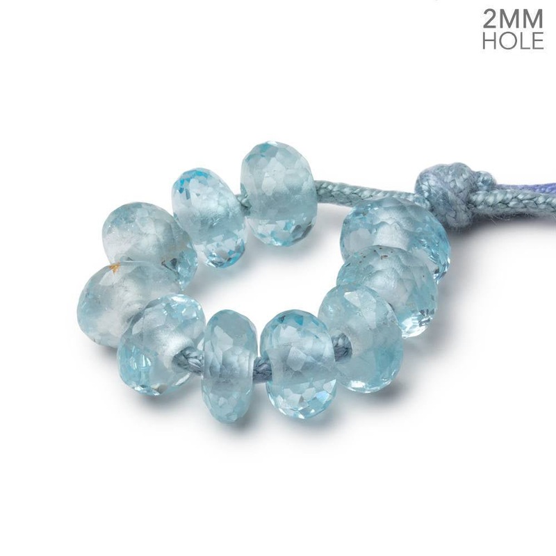 8-8.5mm Sky Blue Topaz 2mm Large Hole Faceted Rondelle Set of 10 Beads (ONLINE ORDER ONLY)