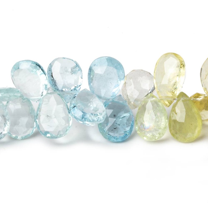 9×7-11x8mm Aquamarine & Multi Beryl faceted pear beads 18 inch 140 beads AA (ONLINE ORDER ONLY)