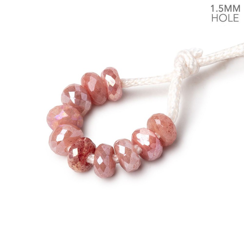 6mm Mystic Peach Moonstone 1.5mm Large Hole Faceted Rondelle Set of 10 (ONLINE ORDER ONLY)