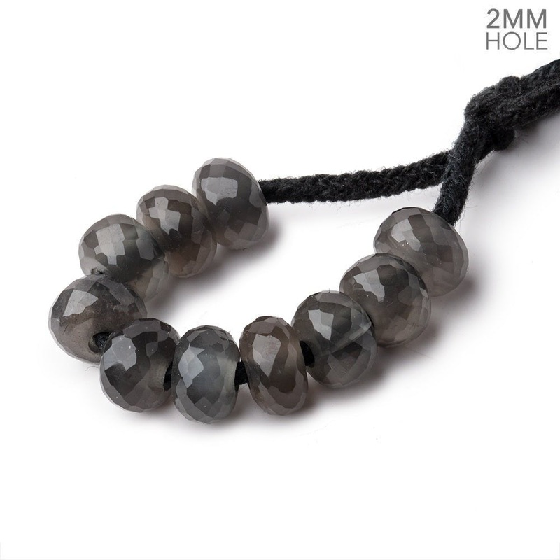 8mm Platinum Grey Moonstone 2mm Large Hole Faceted Rondelle Bead Set of 10 (ONLINE ORDER ONLY)