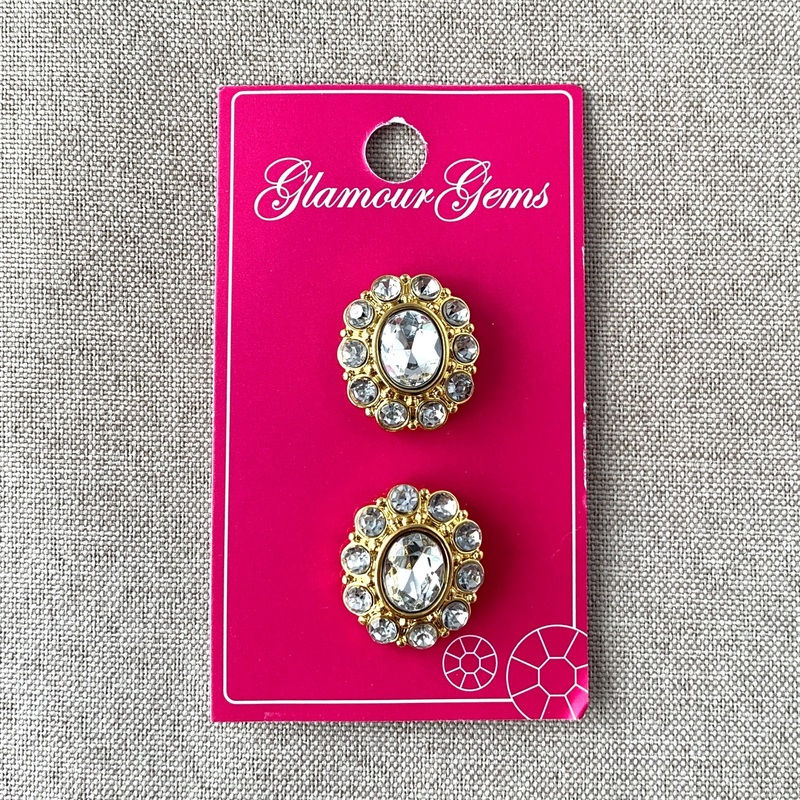 5203 Gold Oval – Glamour Gems – Shank Button – 22mm – Gold Clear (ONLINE ORDER ONLY)