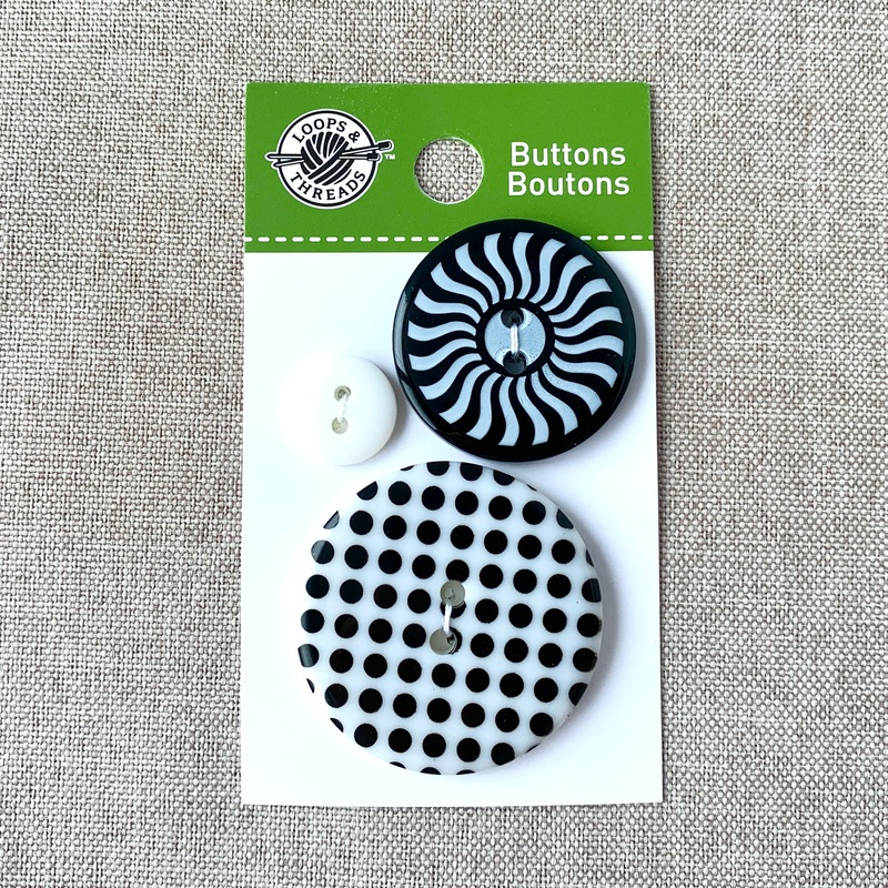 Evening Sun – Loops and Threads – 2 Hole – Assorted Sizes – Black White (ONLINE ORDER ONLY)