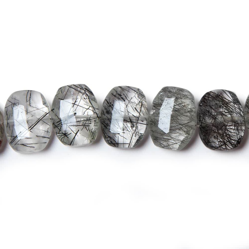 13.5×10.5mm Tourmalinated Quartz side drilled Faceted Cushions 7 inch 17 Beads (ONLINE ORDER ONLY)