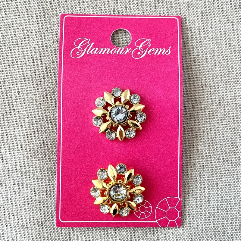 5202 Gold Flower Circle – Glamour Gems – Shank Button – 22mm – Gold Clear (ONLINE ORDER ONLY)