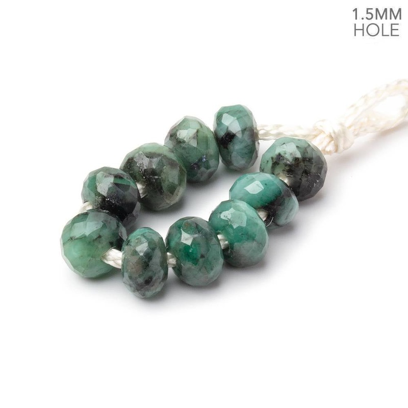 7mm Emerald 1.5mm Large Hole Faceted Rondelle Beads Set of 10 (ONLINE ORDER ONLY)