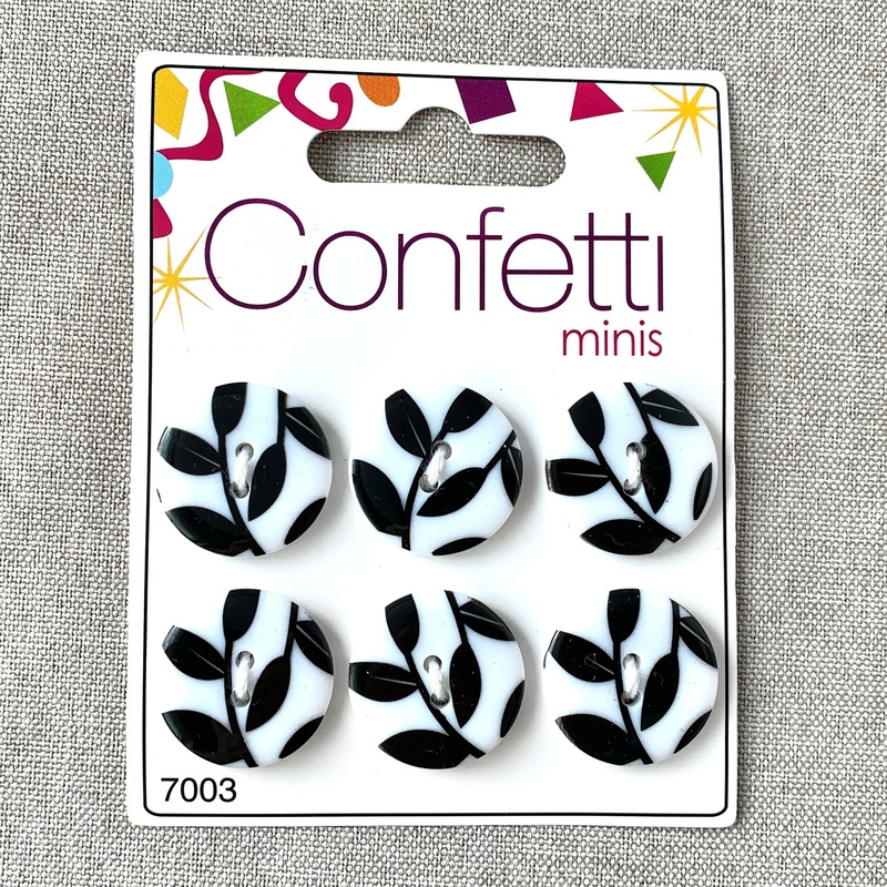 Black White Leaves – Confetti Minis Buttons – 2 Hole (ONLINE ORDER ONLY)