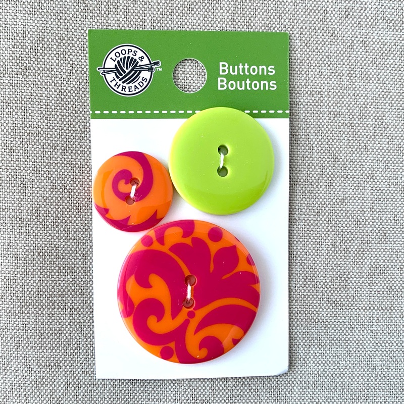 Damask Bright – Loops and Threads – 2 Hole – Assorted Sizes – Orange Pink Green (ONLINE ORDER ONLY)