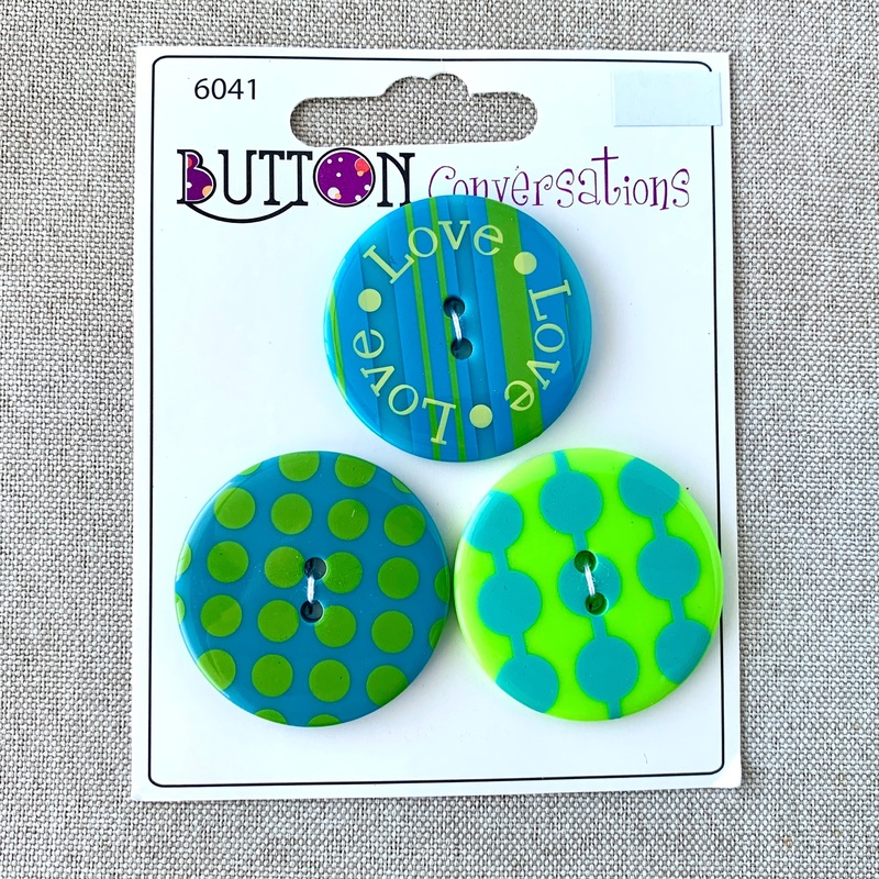 Love Love Love 6041 – Button Conversations – 2 Hole – Blue Green (ONLINE ORDER ONLY)