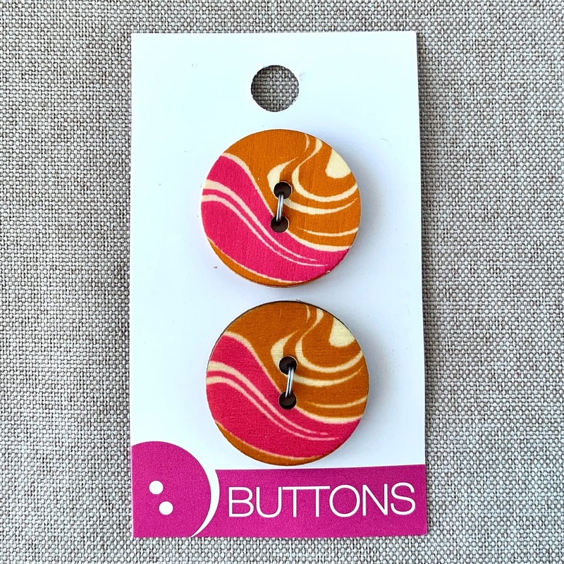 Marble – Wood Buttons – 2 Hole – 25mm – Pink Orange (ONLINE ORDER ONLY)