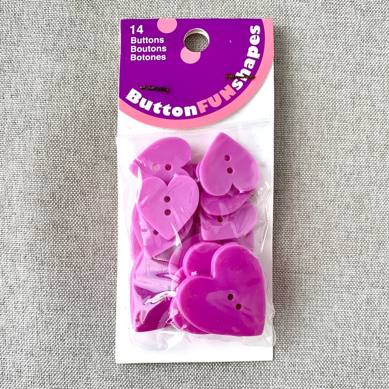 Purple Hearts – Fun Shapes – 2 Holes – Assorted Sizes – Purple Pink (ONLINE ORDER ONLY)