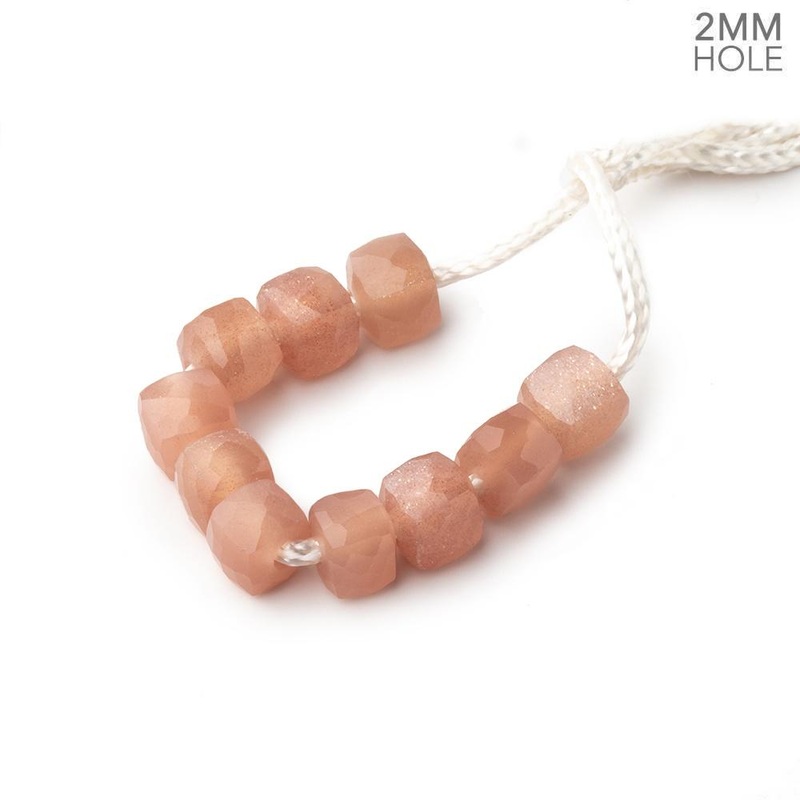 6mm Peach Moonstone 2mm Large Hole Faceted Cube Beads Set of 10 (ONLINE ORDER ONLY)