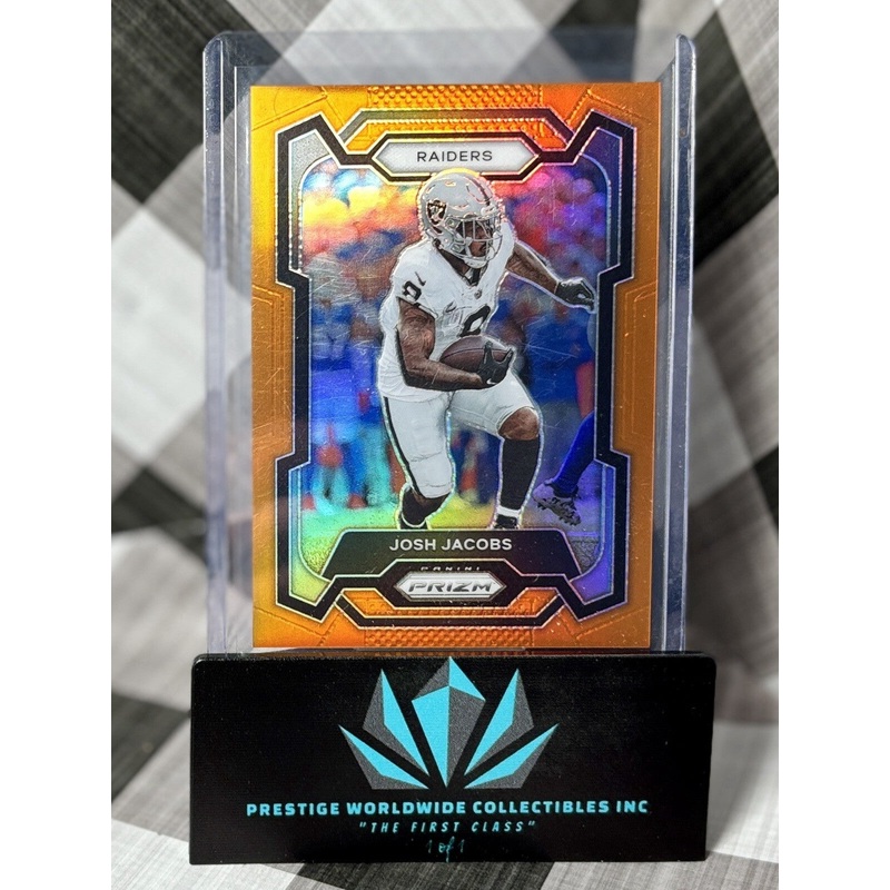 Josh Jacobs 2023 Panini Prizm Orange Prizm /249 #178 Las Vegas Raiders & Packers (ONLINE ORDER ONLY)