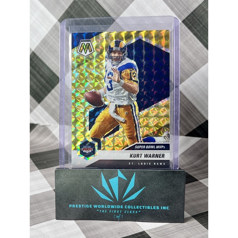 Kurt Warner 2021 Panini Mosaic Super Bowl MVPs Yellow Reactive #294 LA Rams SP (ONLINE ORDER ONLY)