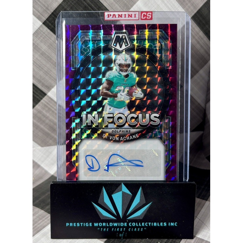 Devon Achane 2023 Mosaic In Focus Purple Auto /49 #IF-DAC Miami Dolphins RC (ONLINE ORDER ONLY)