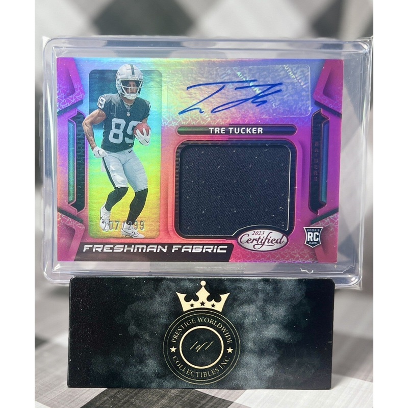 Tre Tucker 2023 Certified Freshman Fabric Pink RPA /299 #FFMS-30 Raiders RC Auto (ONLINE ORDER ONLY)