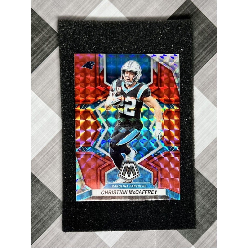 CHRISTIAN McCAFFREY 2022 Panini Mosaic NFL Red Mosaic Prizm #28 Panthers & 49ers (ONLINE ORDER ONLY)