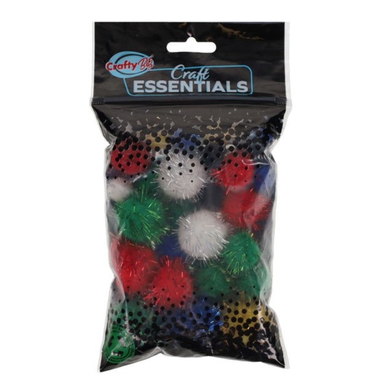 Glitter Pom Poms Assorted Pack of 30 (Small)