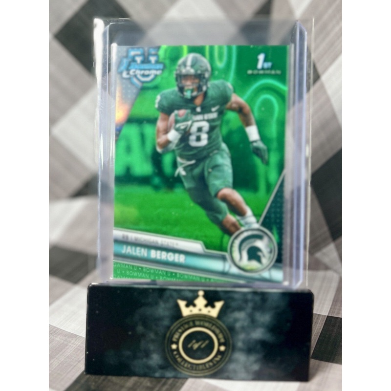 Jalen Berger 2023 Bowman University Chrome 1st Green Shimmer /99 #121 MSU Rookie (ONLINE ORDER ONLY)