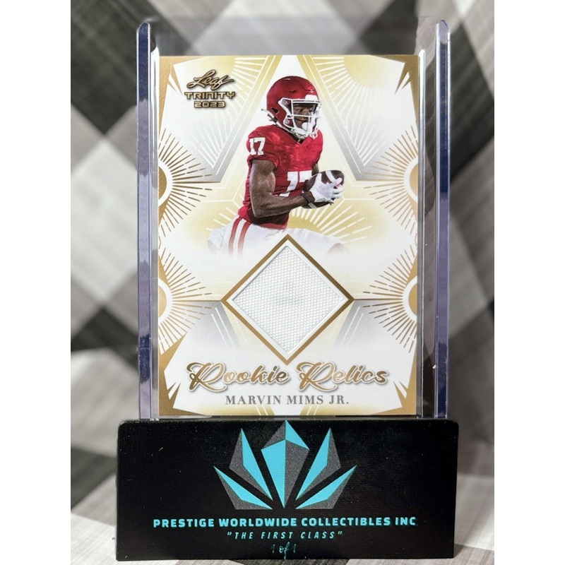 Marvin Mims 2023 Leaf Trinity Rookie Relics Won Patch #RR-24 Denver Broncos RC (ONLINE ORDER ONLY)
