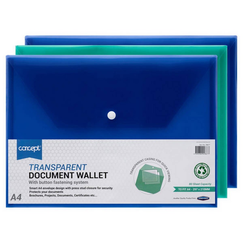 Premier Office A4 Clear Button Wallets