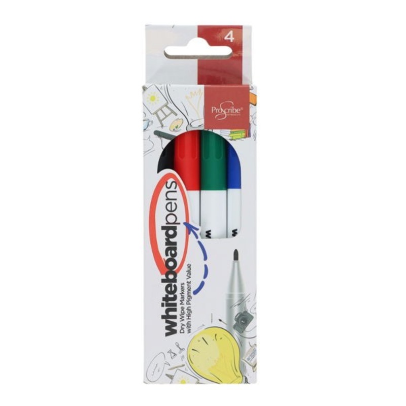 Pro:scribe Whiteboard Markers Asstd Colours Pack of 4