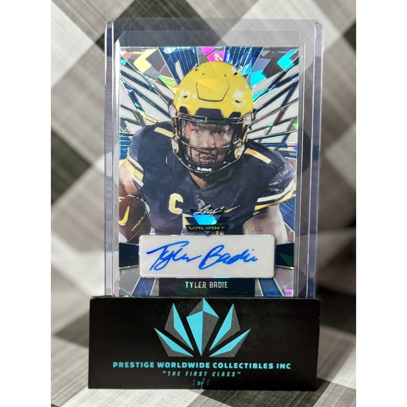 Tyler Badie 2022 Leaf Valiant Rookie Auto Crystal Platinum Blue /7 #PATB1 Denver (ONLINE ORDER ONLY)