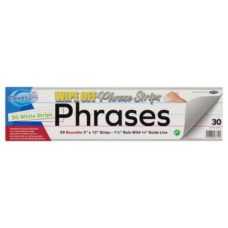 Wipe-off Reusable Phrase Strips 3×12  White Pack of 30