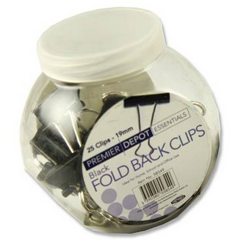 Premier 25 19mm Black Binder Clips Tub