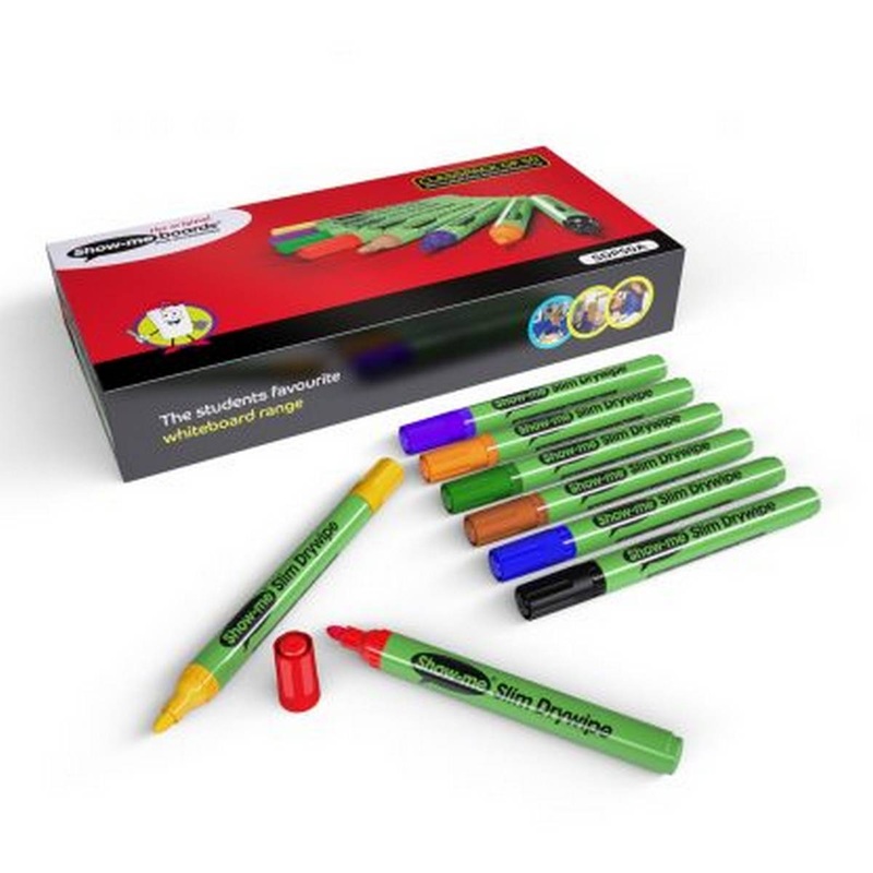 Show-me Medium Tip Slim Drywipe Markers Assorted Box of 50