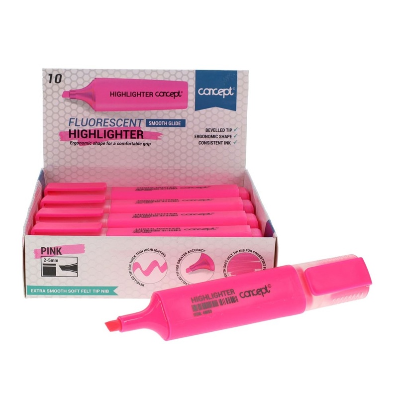 Fluorescent Highlighter  Pink (Pack of 10)