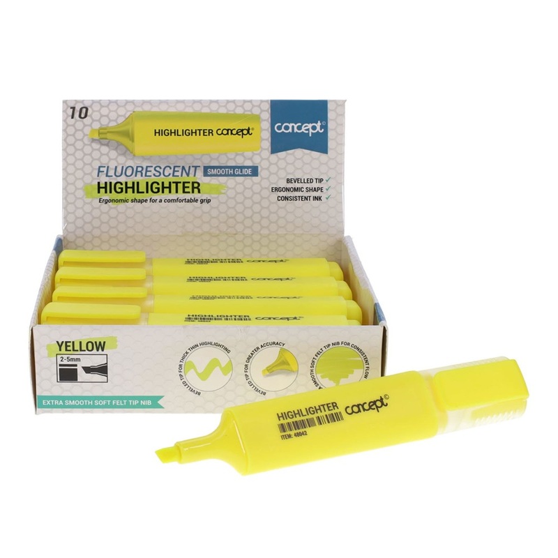 Fluorescent Highlighter  Yellow (Pack of 10)