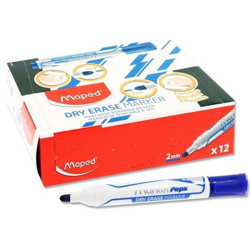 Maped Jumbo Bullet Tip Dry Erase Marker Pack of 12  Blue