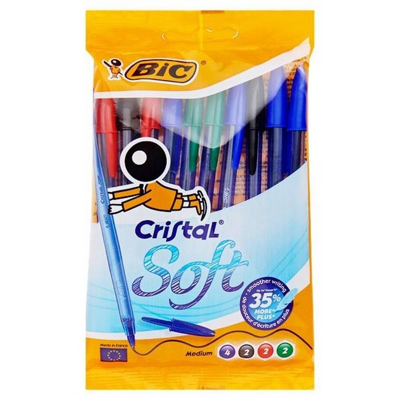 Bic Cristal Packet of 10 Soft Touch Asst Ballpoint Pens