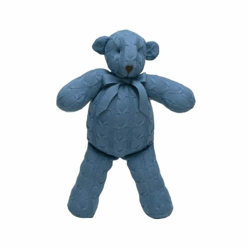 Dark Blue Cable Knit Plush Teddy Bear