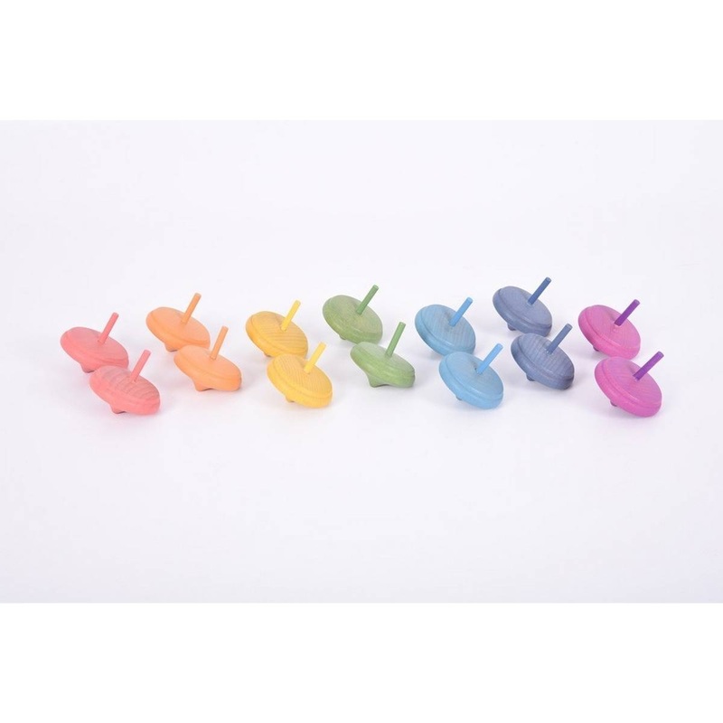 **Rainbow Wooden Spinning Tops  Pk14