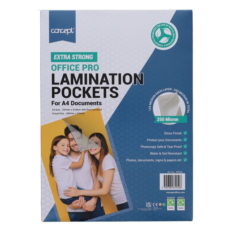 Concept A4 Laminating Pouches 250 micron Pack of 100