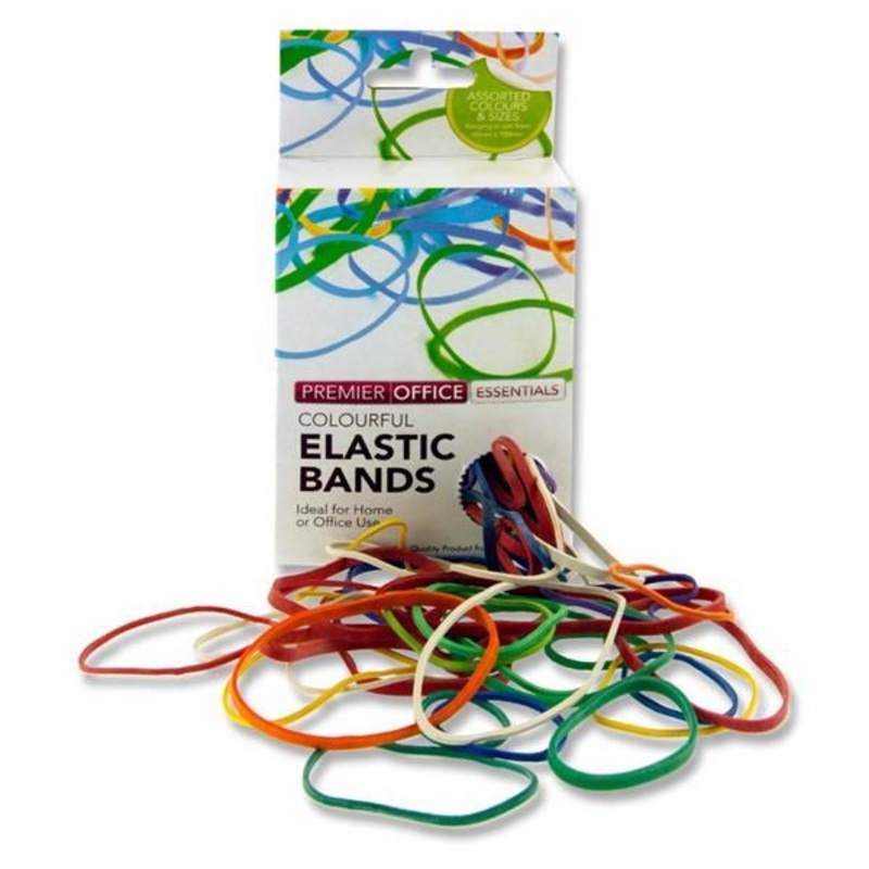 Multicoloured Elastic Bands Box of 100g Assorted Sizes