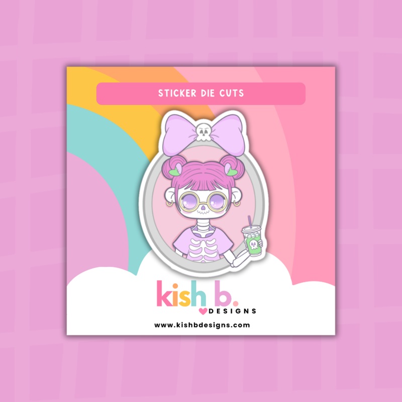 Death Before Iced Coffee Skull Girl  | Sticker Die Cut (ONLINE ORDER ONLY)