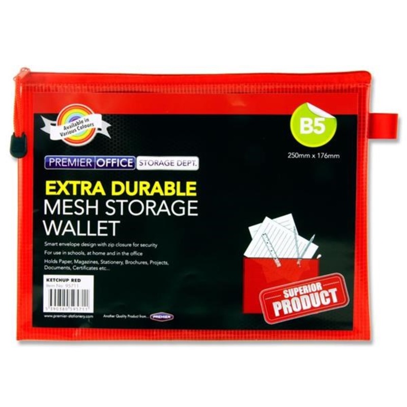 **Premier Office B5 Extra Durable Mesh Wallet  Ketchup Red