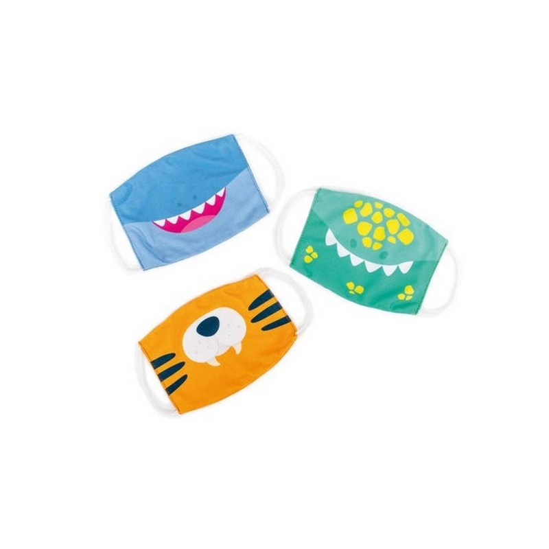 Kids Face Mask Set (3 Pack) Dinosaur, Tiger, Shark