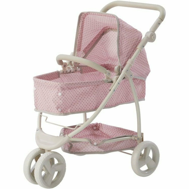 Olivia’s Little World – Polka Dots Princess 2-in-1 Baby Doll Stroller – Pink/Gray
