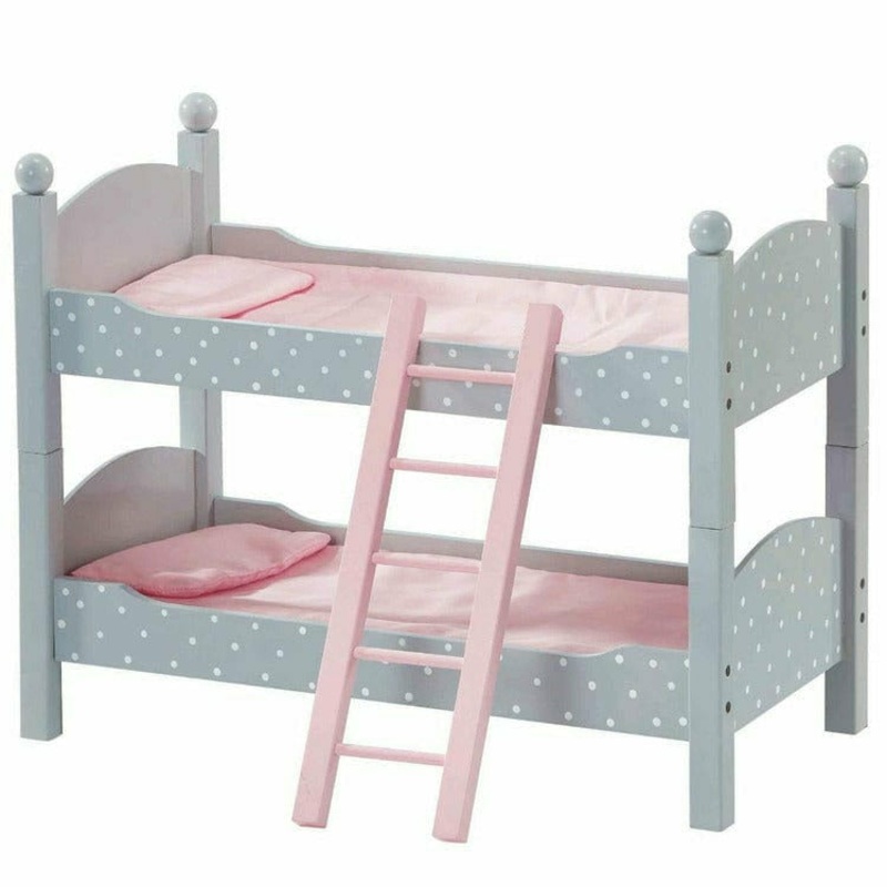 Polka Dots Princess Double Bunk Bed for 18 Dolls – Gray