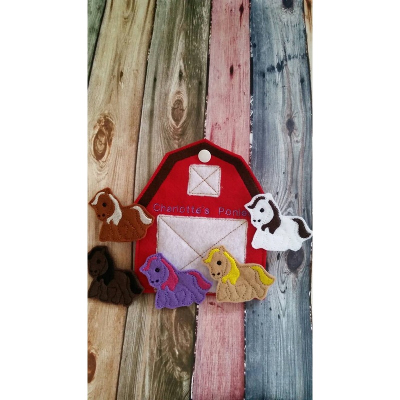 Horse Finger Puppets – Barn Shaped Storage Bag – Free Personalization –  Quiet Toy – Busy Bag – Activity Bag – custom colors (ONLINE ORDER ONLY)